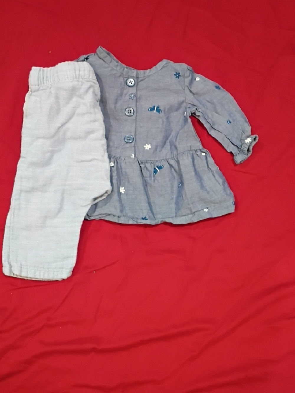 Blue Floral Peplum Top & Light Blue Pants - Kids Formal Dress Set